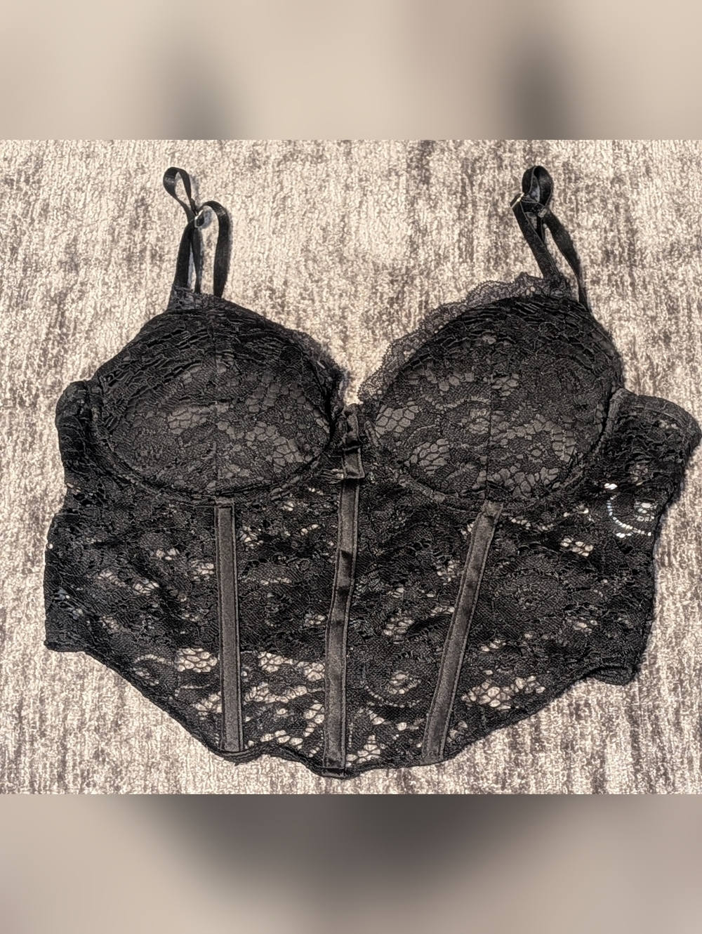 Black, Lace, Adjustable, Corset, Cropped Tank Top - Ladies Jr Size Small